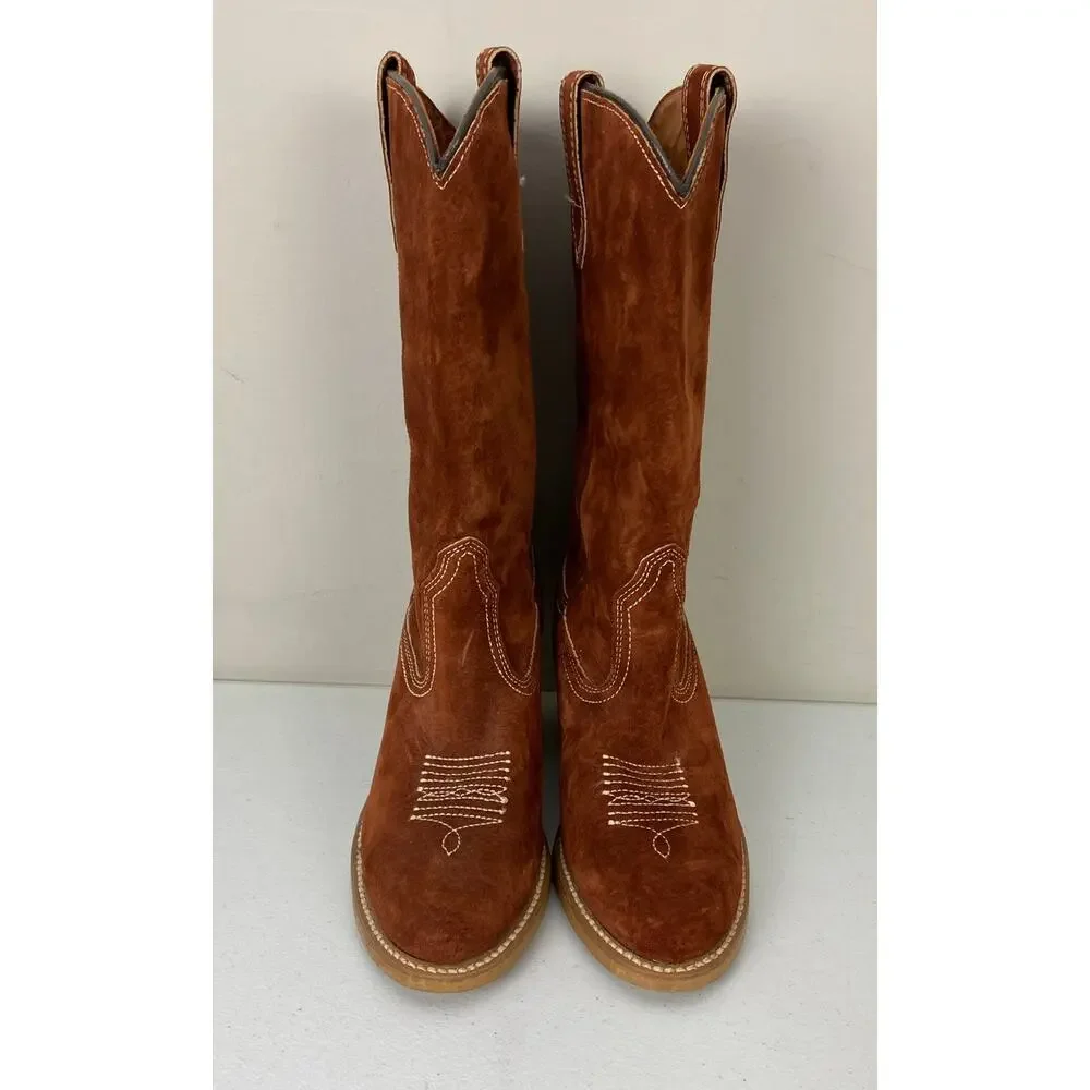 VTG 1974 Women Wolverine USA 12" Western suede leather cowgirl heeled boots, 6 - Picture 4 of 7
